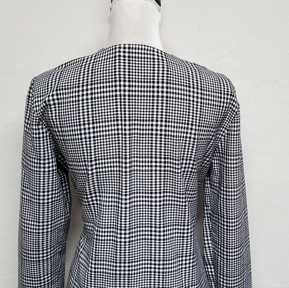 Vintage 80s GSL Black Houndstooth Double Breasted Collarless Blazer Jacket S - Picture 12 of 15